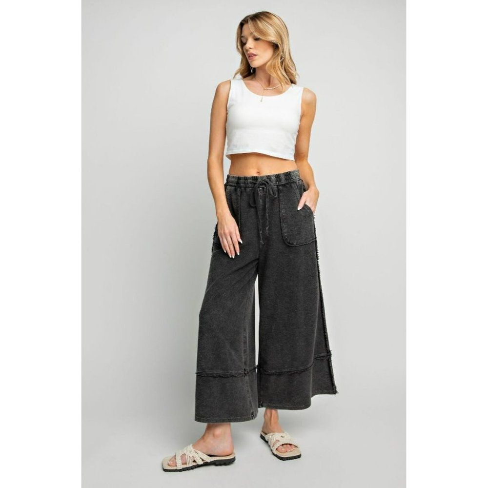 Easel Let's Chill Comfy Wide Leg Pants in Black EB40797 - Picture 4 of 5